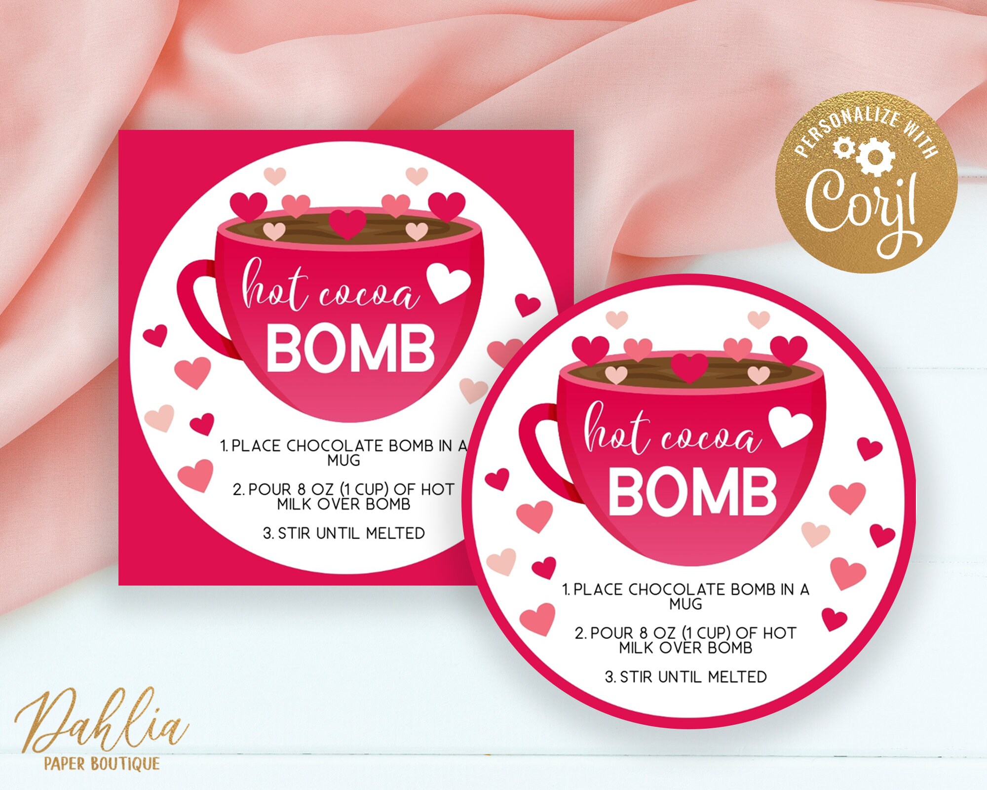 Valentines Hot Cocoa Bomb Tag Printable Label Hot Chocolate Etsy