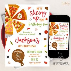 Pizza Party Geburtstagseinladung, bearbeitbare Snack Party einladen Vorlage, druckbare Unisex Kindergeburtstag, Food Trip, Sofortdownload KP145