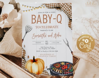 Bearbeitbare Herbst Baby-Q Baby-Dusche-Einladung, Hinterhof-Paare-Baby-Dusche, druckbare Unisex-Baby-BBQ-Party-Vorlage, sofortiger Download BS167