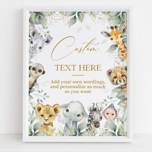 EDITABLE Safari Baby Shower Cartello con testo personalizzato, Un selvaggio in arrivo Baby Sprinkle, Banner di animali Safari nella giungla, Decorazione per feste tropicali BS109