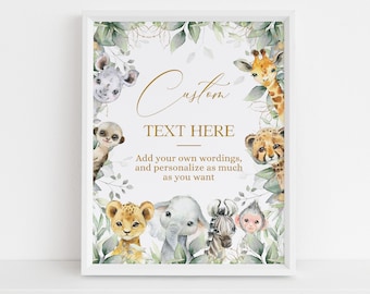 EDITABLE Safari Baby Shower Custom Text Sign, A Wild One On The Way Baby Sprinkle, Jungle Safari Animal Banner, Tropical Party Decor BS109