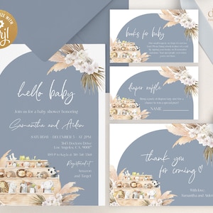 Boho Noah's Ark Baby Shower Invitation Set, EDITABLE Boat Animals Baby Sprinkle Pack, Invitación personalizable al Arca de Noé, Descarga instantánea BS153