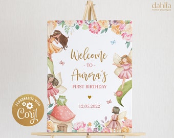 EDITIERBARE Fee Geburtstag Willkommensschild, magische Fee Geburtstag Willkommensschild, Fee Garten Schild, Zauberwald Schild, Instant Download KP020