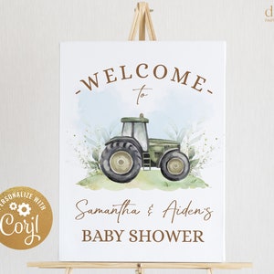 EDITABLE Green Tractor Baby Shower Welcome Sign, Ranch Farm Baby Sprinkle Banner, Printable Its A Boy Party Decor, Instant Download BS166