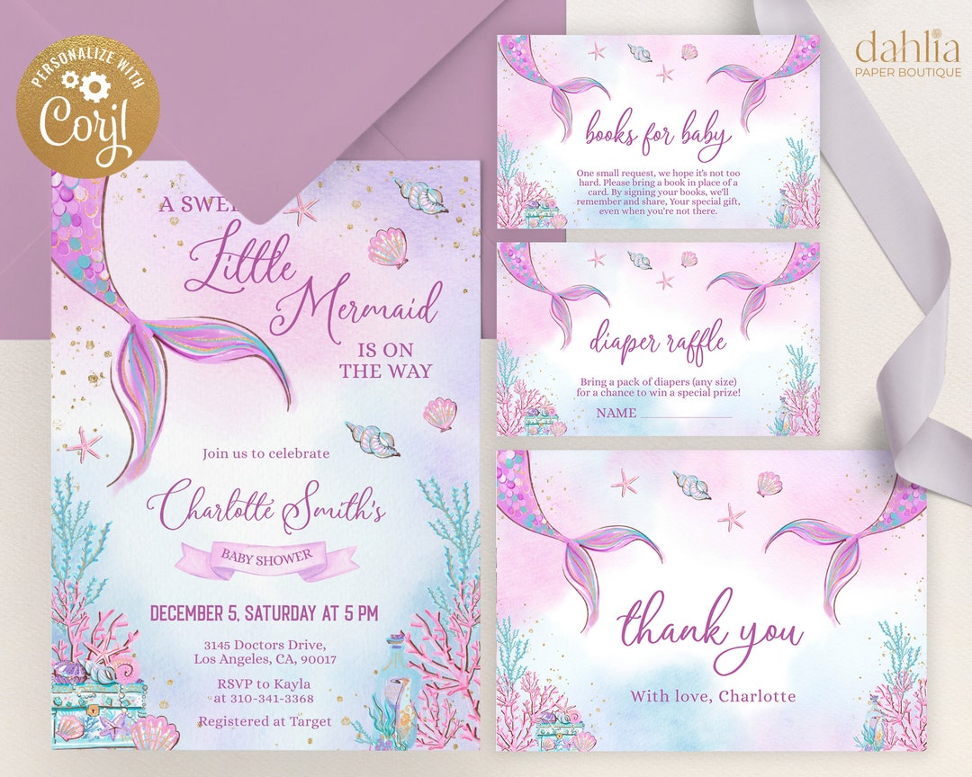 Mermaid Baby Shower Invitation Set, EDITABLE Under the Sea Baby ...
