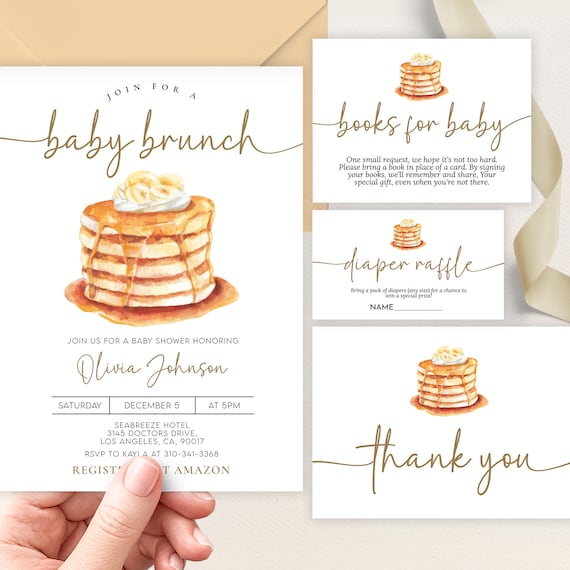 EDITABLE Baby Brunch Invitation Set, Pancake Breakfast Baby Shower Invite, Minimalist Sunday Brunch Pack, Luncheon, Instant Download, BS255