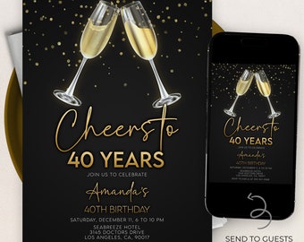 Champagne Birthday Invitation, Editable Minimalist Wine Birthday Invite, 30th 40th 50th Any Age, Liquor Celebration Printable Download AP014