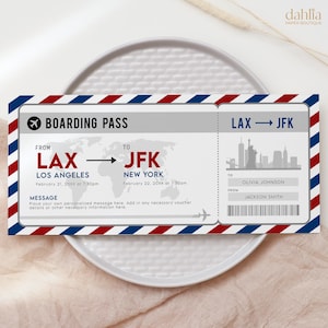 Billet carte d'embarquement pour New York, bon-cadeau modifiable pour voyage surprise à New York, billet d'avion à imprimer, modèle de billet d'avion, bon-cadeau de voyage