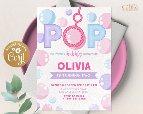Bubble Party Birthday Invitation, EDITABLE Bubble Birthday Invite.