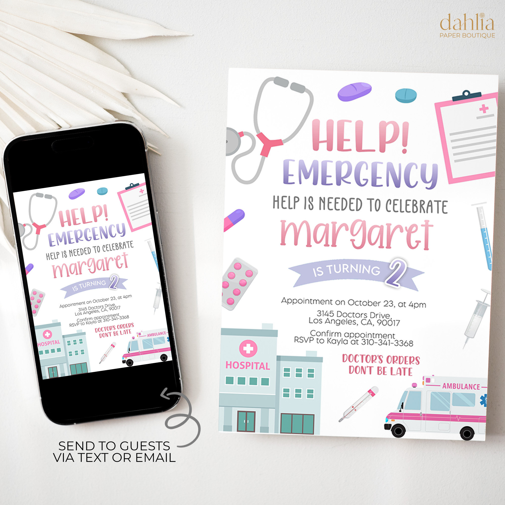Kids Doctor Birthday Invitation, EDITABLE First Responders Party Invite, Girl Nurse Doctor Pretend, Medical Emergency, Prescription, KP279