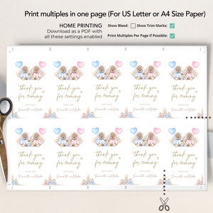 Bear Gender Reveal Thank You For Coming Gift Tag, Watercolor Gender Reveal Party Favor, He Or She, Pampas Grass, Baby Boy Or Girl Game GR002 image 3