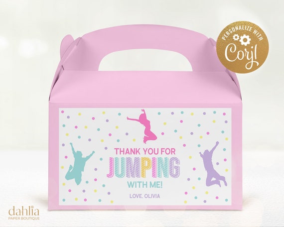 Jump Gable Box Label Template, Editable Trampoline Party Sticker, Girl ...