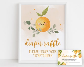 EDITABLE Diaper Raffle Sign and Card, Little Cutie Baby Shower, Clementine Baby Shower, Little Cutie Is on the Way, Customizable Sign, BS032