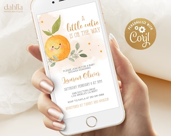 Little Cutie Is On The Way Baby Shower Invite Template, EDITABLE Clementine Evite, Orange Baby Shower, Unisex Baby Shower Evite, Corjl BS032