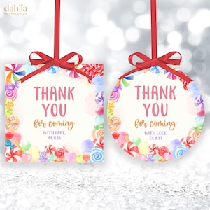 Thank You For Coming Round Gift Tag, EDITABLE Candy Land Party Favor Tag, Pink Lollipop Sweet Celebration Birthday, Instant Download, KP309