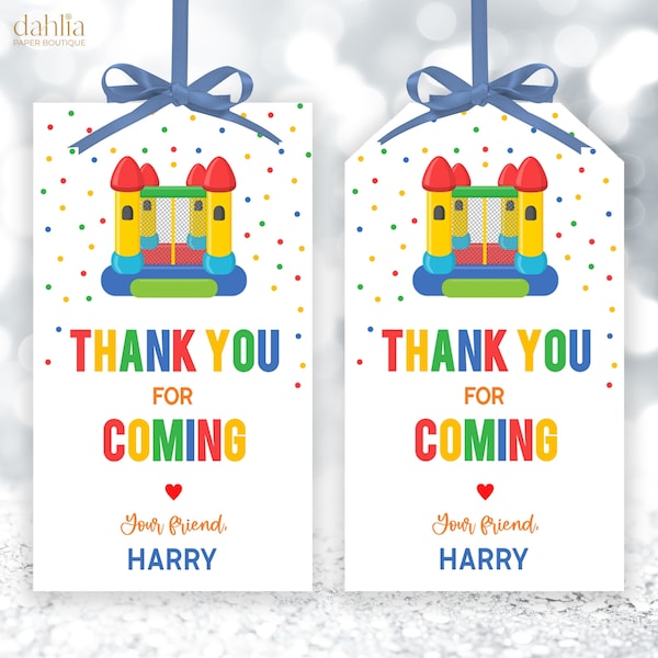 EDITABLE Thank You For Coming Gift Tag, Bounce House Party Favor, Thank You For Bouncing With Me, Outdoor Playground Birthday Label, KP122