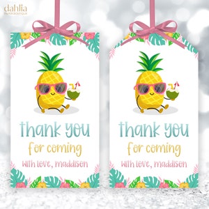 Thank You For Coming Gift Tag, EDITABLE Hawaiian Pineapple Party Favor Tag, Tropical Summer Birthday, Aloha Luau Party Thank You Tag, KP272