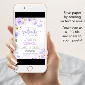 EDITABLE Butterfly Baby Shower Invitation, Magical Garden Invite Template, Floral Lilac Purple and Gold Girl Party Instant Download BS130 image 4