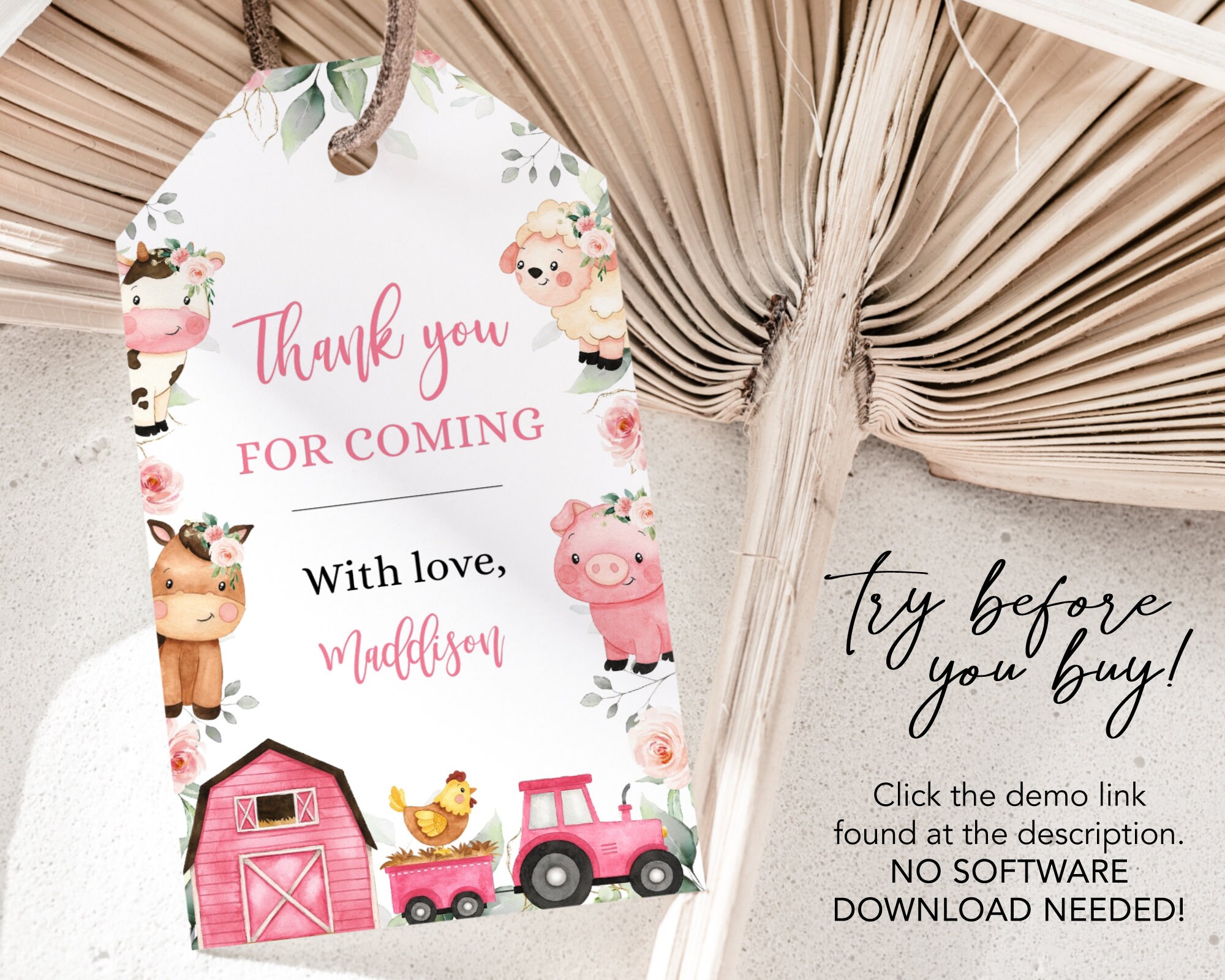 EDITABLE Farm Thank You for Coming Gift Tag Barnyard Party - Etsy