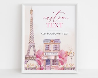 EDITABLE Paris First Birthday Custom Text Sign, Pink Parisian Cafe Banner, French 1st Party Template, Eiffel Tower, Instant Download KP050