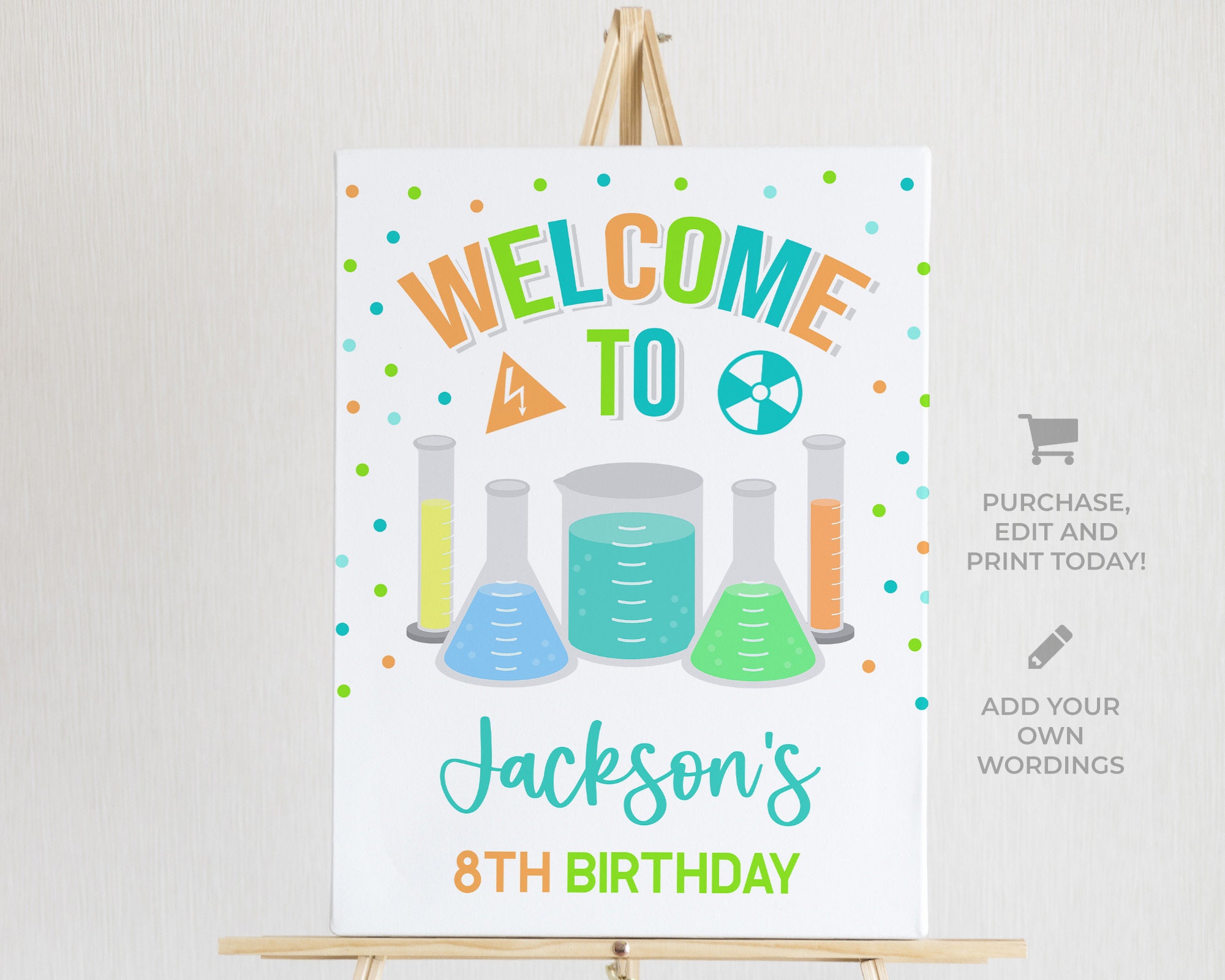 EDITABLE Mad Science Birthday Welcome Sign, Blue Science Party Decor ...