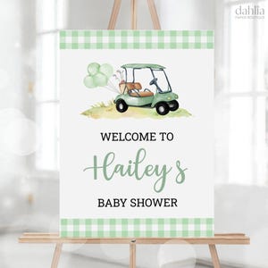 Golf Baby Shower Welcome Sign, Let&#39;s Par-Tee Baby Shower Sign Template, Tee Time Baby Shower Banner, Green Golf Printable, Corjl, BS239