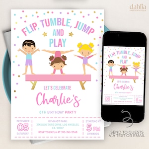 Gymnastics Birthday Invitation, EDITABLE Gymnastics Party Invitation Template, Boy & Girl Gymnasts Birthday Invite, Instant Download KP035