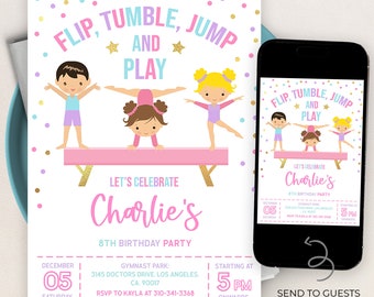 Gymnastics Birthday Invitation, EDITABLE Gymnastics Party Invitation Template, Boy & Girl Gymnasts Birthday Invite, Instant Download KP035