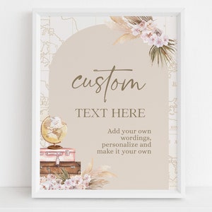 Adventure Awaits Baby Shower Custom Text Sign, Travel Theme Baby Sprinkle Banner, Adventure, Pink Suitcase, Map, Girl Party Decor, BS094