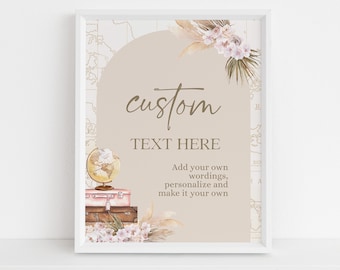 Adventure Awaits Baby Shower Custom Text Sign, Travel Theme Baby Sprinkle Banner, Adventure, Pink Suitcase, Map, Girl Party Decor, BS094
