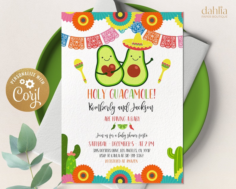 Holy Guacamole Baby Shower Invitation Fiesta Baby Shower Invite Taco Baby Shower Cactus Baby Shower Invite Mexican Baby