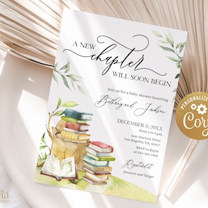 Storybook Baby Shower Invitation, New Chapter Will Begin Baby Sprinkle, Unisex Baby Brunch Invite, Book Themed Party, Instant Download BS158