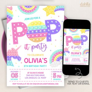 EDITABLE Pop It Birthday Invitation, Pop It Party Invitation Template, Pop It Pastel Rainbow, Instant Editable File, Instant Download KP043