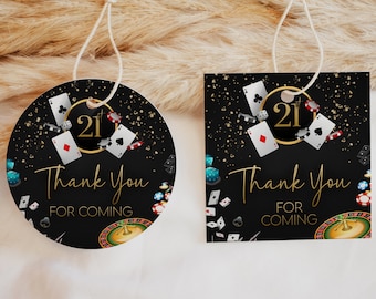 Casino Birthday Favor Tag, Thank You Label, Editable 21st Birthday Favor Tag, Poker Party Gift Tag, Playing Cards, Printable Download, AP006