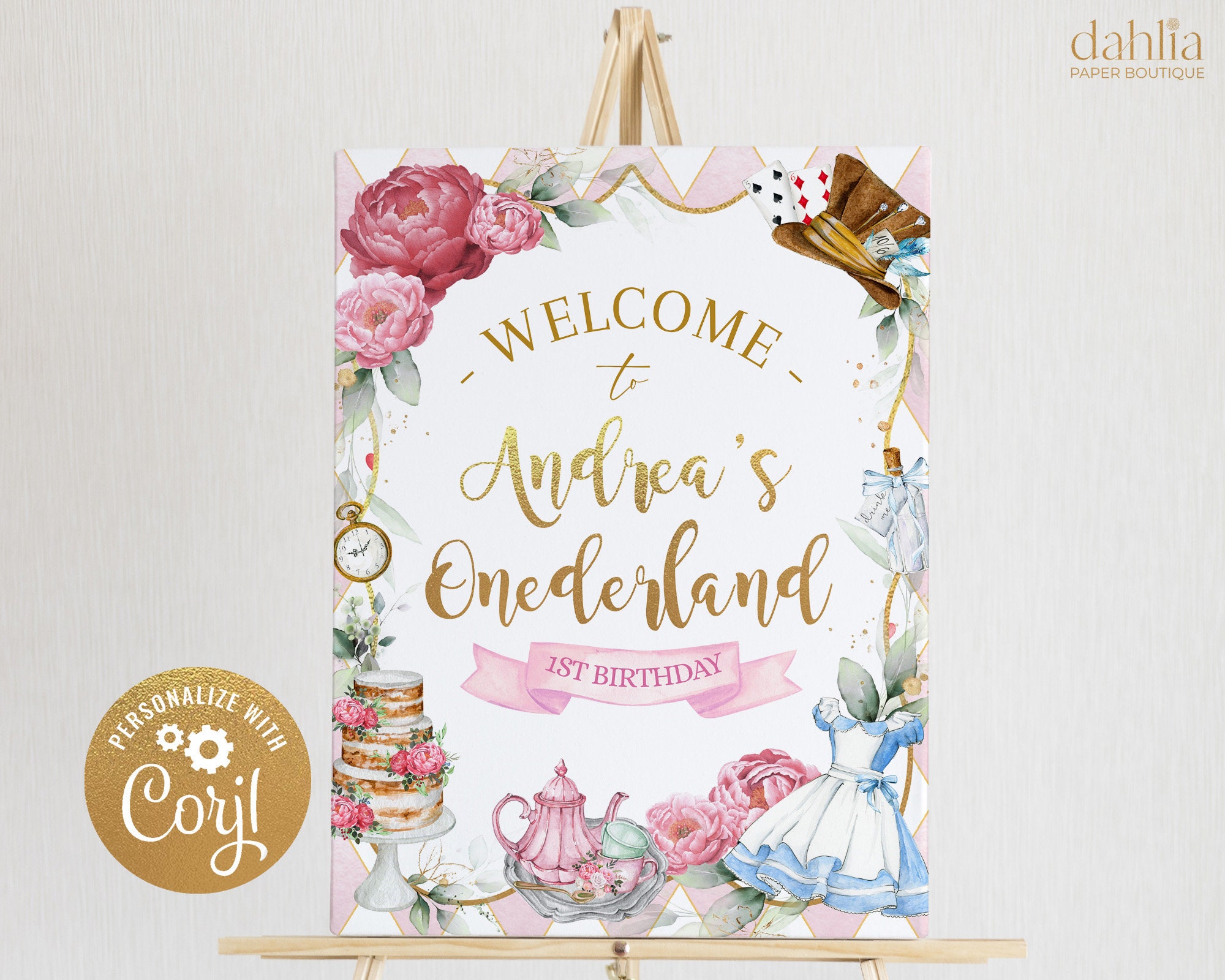 Alice in Wonderland Party Signs Girl 1st Birthday Decor Alice in Onede -  Design My Party Studio