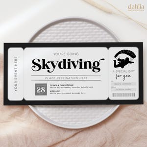 Skydiving Ticket Gift Voucher, Editable Sky Dive Coupon, Surprise Skydiving Experience Gift Certificate Template Printable Gift Any Occasion