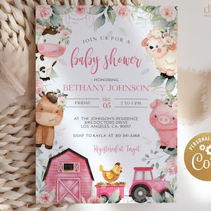 EDITABLE Farm Baby Shower Invitation, Barn Animals Baby Shower Invite, Ranch Baby Shower, Floral Barnyard Animals, Instant Template, BS114