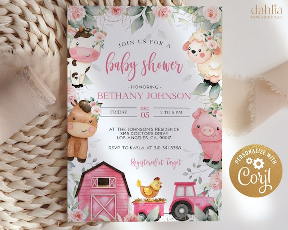 EDITABLE Farm Baby Shower Invitation, Barn Animals Baby Shower Invite, Ranch Baby Shower, Floral Barnyard Animals, Instant Template, BS114 Il_570xn