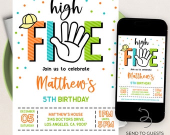 High Five Birthday Invitation, Editable Hi Five Invite Template, Boys 5th Birthday Printable, High Five Party, Hi 5, Instant Download, KP131