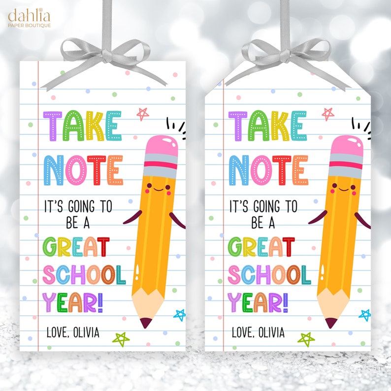 Take Note Back to School Favor Tags, EDITABLE First Day of School Gift ...