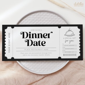 Vale de regalo para cena romántica, cupón de reserva para cena editable, boleto de tarjeta de regalo para cena, certificado imprimible para cena romántica, regalo para cualquier ocasión