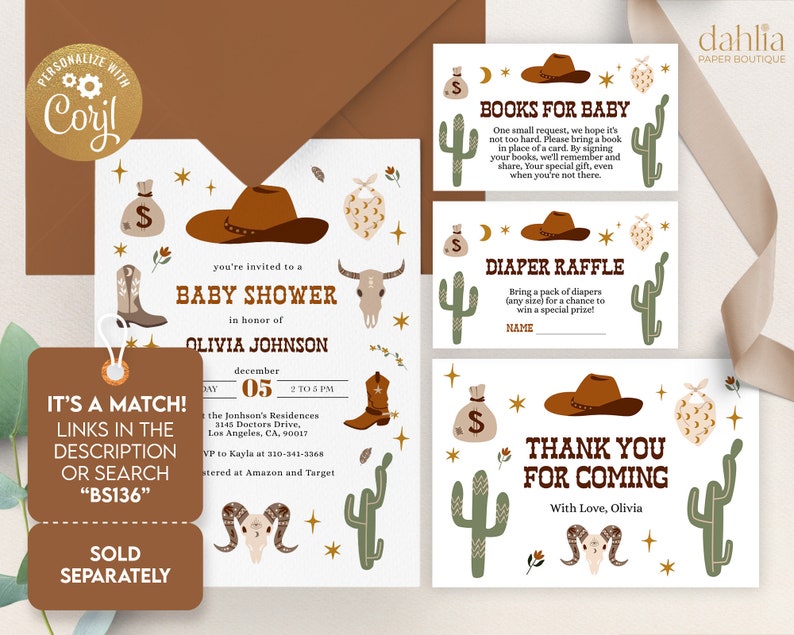 Wild West Baby Shower Invitation, EDITABLE Cowboy Rodeo Party Invite Template, Western Ranch Country, Gender Neutral, Instant Download BS136 image 7