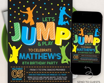 Jump Invitation, Editable Jump Birthday Invite, Boys Trampoline Party, Kids Bounce House Party, DIY Let's Jump Party, Instant Download KP224