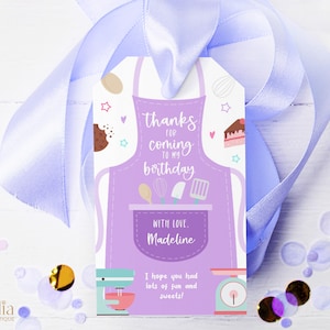 Bedankt voor uw komst cadeau tag, BEWERKBARE bakken partij gunst, kinderen koken paarse verjaardag label, cookie gebak chef-kok, Instant Download KP054
