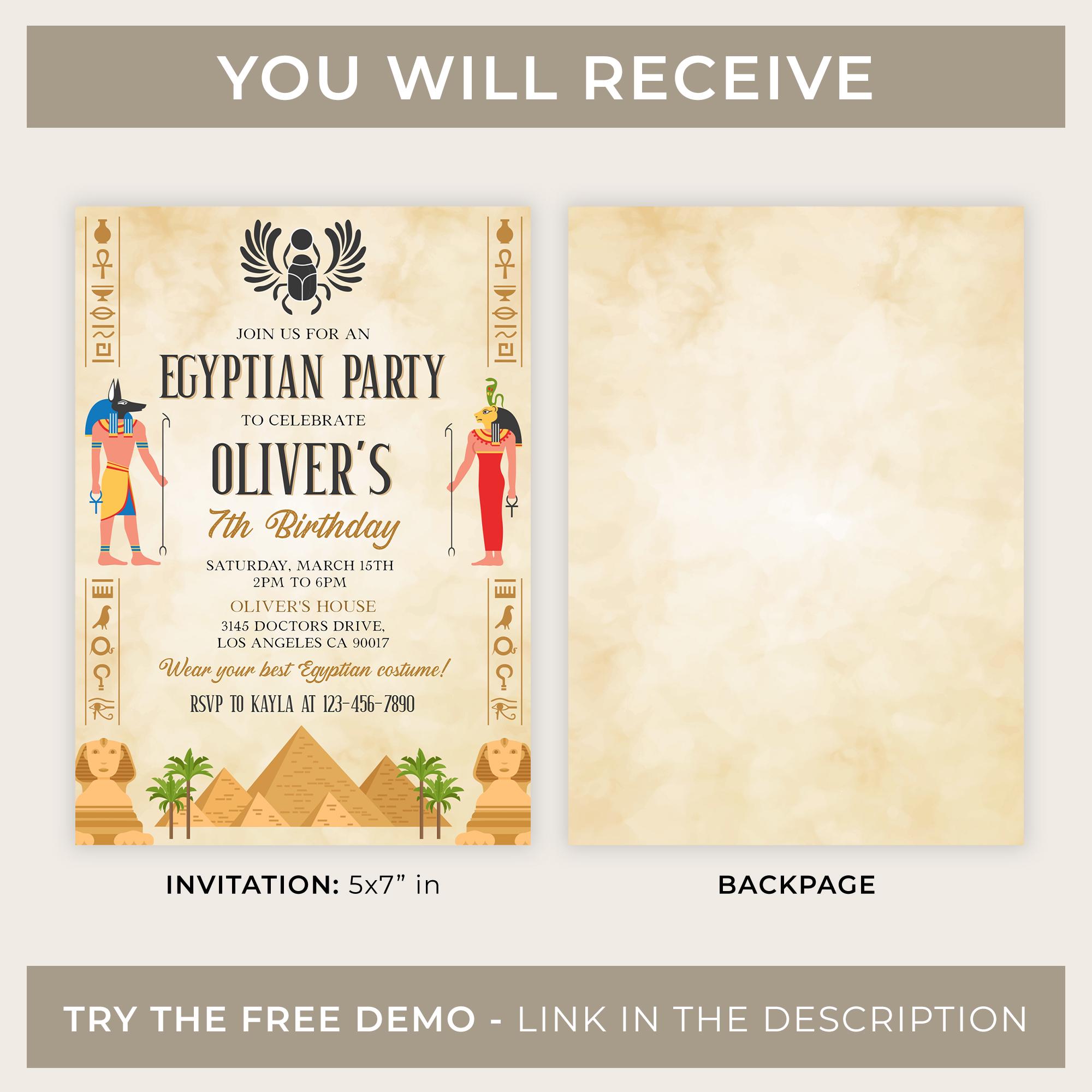Ancient Egypt Birthday Invitation, EDITABLE Egyptian Costume Party ...