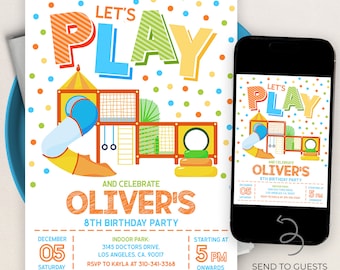 Playground Birthday Invitation, EDITABLE Jungle Gym Party Invite Template, Bounce Indoor Playground, Soft Play Climb, Instant Download KP228