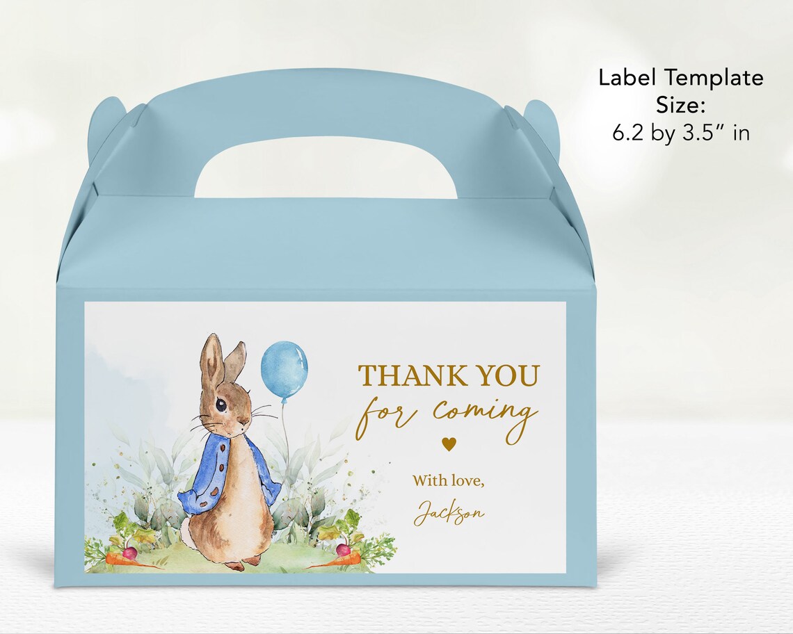 Peter Rabbit Name Labels Peter Rabbit Gable Box Label Template, Editable Flopsy Bunny Party ...