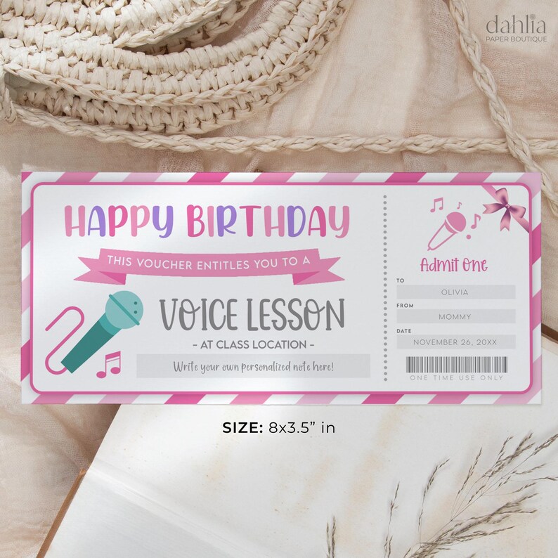 Voice Lessons Invites Voice Lessons Gift Certificate, Editable Birthday Surprise Template ...