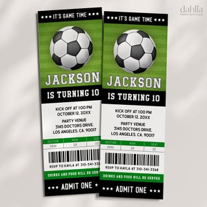 Voetbal Ticket verjaardagsuitnodiging, voetbal Ticket uitnodigen sjabloon, Soccer Party Kids, digitale bewerkbare afdrukbare, Instant Download, KP267 afbeelding 2