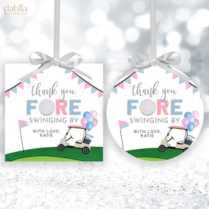 Golf Gender Reveal Tag, Bedankt Fore Swinging Door Gift Tag, BEWERKBARE Golfpartij Favor Tag, Sport Golf Ronde Tag, Golf Hij of Zij, GR036